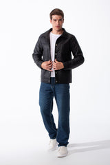 Men's Long Sleeves With Crinkled-Textured Fabric Provided Waterproof Classic Spread Neck Slim Fit Jacket