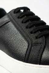 Men’s Grained Leather Low-Top Sneakers Shoes Contrast Chunky Cupsole With Tonal Laces