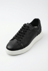 Men’s Grained Leather Low-Top Sneakers Shoes Contrast Chunky Cupsole With Tonal Laces