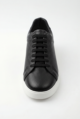 Men’s Grained Leather Low-Top Sneakers Shoes Contrast Chunky Cupsole With Tonal Laces