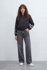 Women’s Tomato Sweatshirt Zip Front Closure Ribbed Trims Bold Sleeve Graphics Large Back Print