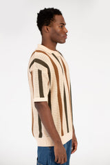 Men's Striped Short Sleeve Polo T-Shirt