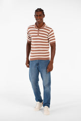 Men's Striped Short Sleeve Slim Fit T-Shirt Half Front Zipper Breathable Fabric