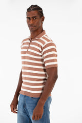 Men's Striped Short Sleeve Slim Fit T-Shirt Half Front Zipper Breathable Fabric