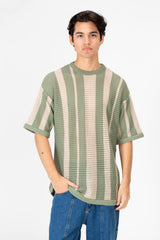 Men's Striped Round Neck Half Sleeve T-shirt