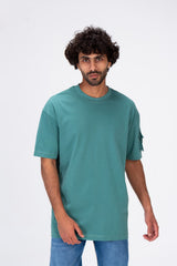 Mens Round Basic Plain T-Shirt With Shoulder Pocket And A Unique Cut