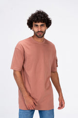 Mens Round Basic Plain T-Shirt With Shoulder Pocket And A Unique Cut