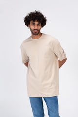 Mens Round Basic Plain T-Shirt With Shoulder Pocket And A Unique Cut
