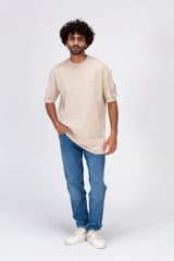 Mens Round Basic Plain T-Shirt With Shoulder Pocket And A Unique Cut