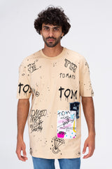 Mens Round T-shirt With Tomato Badge Printed Oon The Front And Back