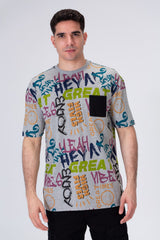 Mens Printed Cotton T-shirt With Pocket On The Front