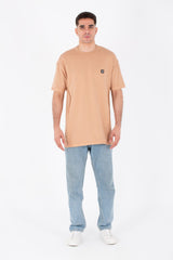 Mens Oversize Basic Plain T-shirt With A Round Neck And A Tomato Patch On The Front