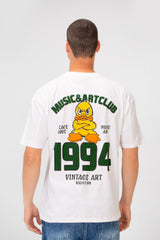 Men's Regular Fit Round Neck Short Sleeves T-shirt With Text & Cartoon Print