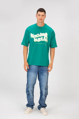 Men's Oversized Round Neck Short Sleeves Front Text Print Melton T-shirt