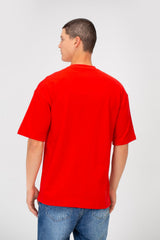 Men's Oversized Round Neck Short Sleeves Front Text Print Melton T-shirt