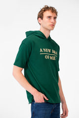 Men's Round Short Sleeves Regular Fit Summer Melton Hood T-shirt