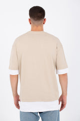 تيشيرت رجالي اوفر سايز أساسي بياقة دائرية وطباعة على الأمام