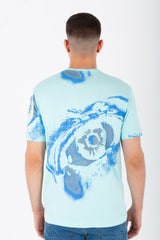 Men's Slim Fit T-shirt With A Round Neck And All Over Print In Single Lycra Material