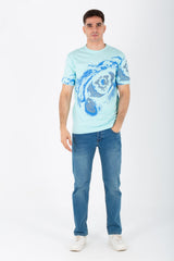 Men's Slim Fit T-shirt With A Round Neck And All Over Print In Single Lycra Material