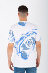 Men's Slim Fit T-shirt With A Round Neck And All Over Print In Single Lycra Material