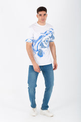 Men's Slim Fit T-shirt With A Round Neck And All Over Print In Single Lycra Material