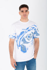Men's Slim Fit T-shirt With A Round Neck And All Over Print In Single Lycra Material