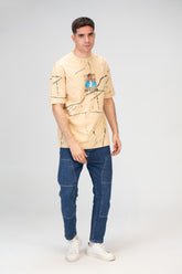 تيشيرت رجالي مقاس كبير بياقة دائرية مصنوع من مادة ميلتون الصيفية