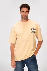 Men's Casual Oversized Half Sleeves Printed Bolivar Fabric Round Neck T-shirt