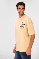 Men's Casual Oversized Half Sleeves Printed Bolivar Fabric Round Neck T-shirt