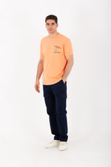 Mens Round Slim Fit Printed T-shirt With Single Lycra Material