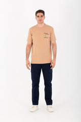 Mens Round Slim Fit Printed T-shirt With Single Lycra Material