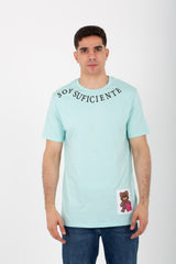 Mens Round Half Sleeves Melton Material T-Shirt Printed On The Front