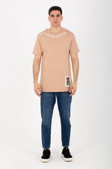 Mens Round Half Sleeves Melton Material T-Shirt Printed On The Front