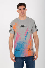 Mens Round Neck Short Sleeves T-shirt With Tomato Print And Colors On The Front And Back