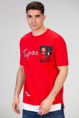 Mens Half Sleeved Over Sized Cutting T-shirt With A Round Collar And Front Print