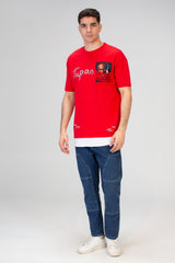 Mens Half Sleeved Over Sized Cutting T-shirt With A Round Collar And Front Print