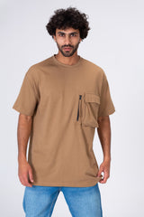 Mens Half Sleeve T-shirt Made Of Soft Cotton With A Zipper Pocket On The Front