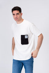 Mens Basic T-shirt With A Round Neck And A Front Pocket