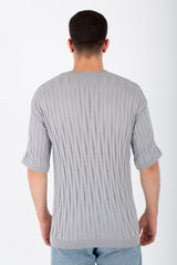 Mens Slim Fit Short Sleeves Trico T-shirt With Round Neck And A Unique Cut