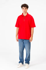 Men's Basic Regular Fit Polo T-Shirt With Half Front Zip And Short Sleeves