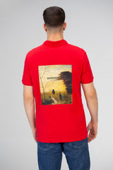 Mens Slim Fit Polo T-shirt With Half Sleeves And Back Print