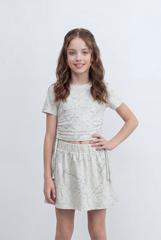 Girl's Printed Co-Ord Set Featuring A Short Sleeve Crop Top Side Tie Details Outfit