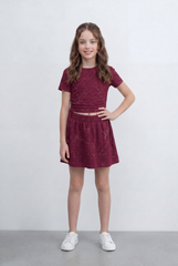 Girl's Tomato Store Printed Co-Ord Set Featuring A Short Sleeve Crop Top Side Tie Details Outfit