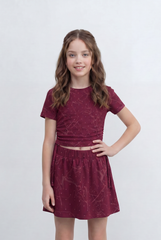 Girl's Tomato Store Printed Co-Ord Set Featuring A Short Sleeve Crop Top Side Tie Details Outfit