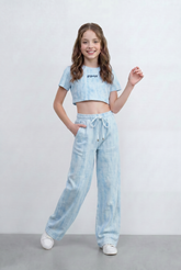 Girl's Tie Dye Co-Ord Set Cropped Adjustable Drawstring Waist Outfit