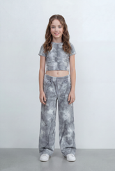 Girls Tie Dye Co-Ord Set Featuring Cropped Designed With Soft Cloud Wash Effect Outfit Regular Fit