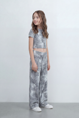 Girls Tie Dye Co-Ord Set Featuring Cropped Designed With Soft Cloud Wash Effect Outfit Regular Fit