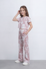 Girl's Tomato Store Tie Dye Co-Ord Set Featuring Cropped Cloud Wash Effect Outfit Regular Fit