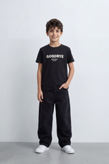 Boy's Tomato Store Goodbye Shadow Slim Fit T-Shirt Front Typography Back Abstract Figure Graphic Signature Detail