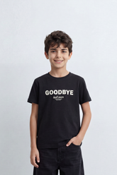 Boy's Tomato Store Goodbye Shadow Slim Fit T-Shirt Front Typography Back Abstract Figure Graphic Signature Detail